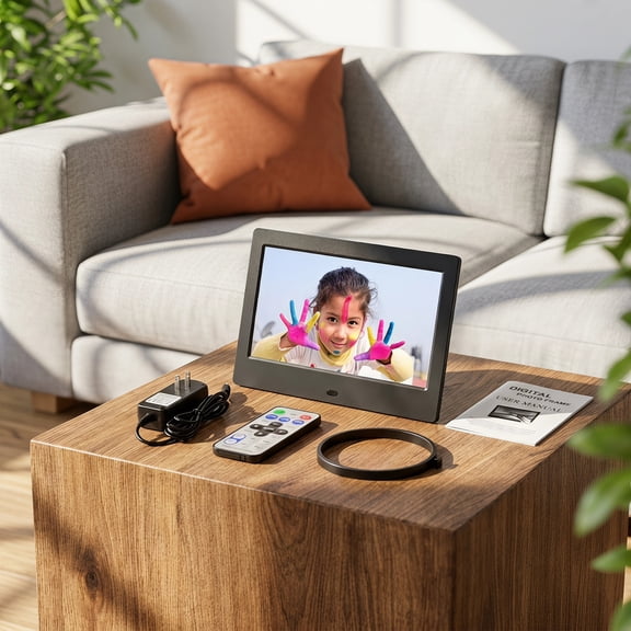 THDFTDT 7 Inch Digital Photo Frame, Electronic Album with Calendar, Clock, Video Music Loop Playback, Connect to Computer, Headphones, Speakers