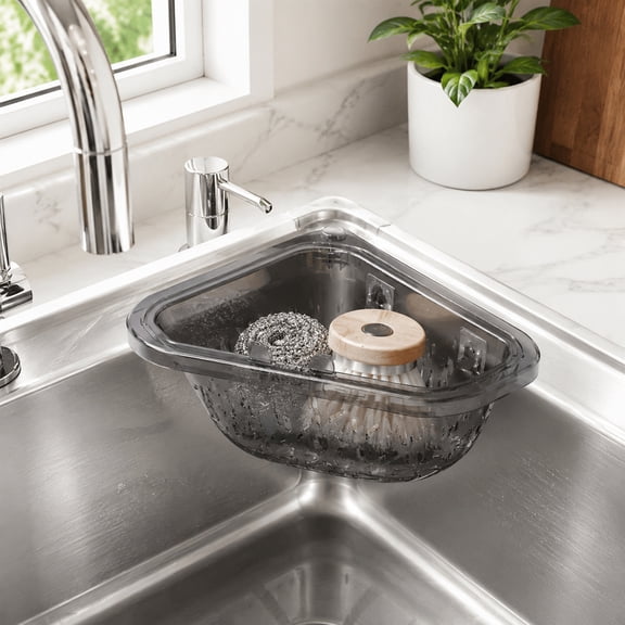 THDFTDT Triangular Sink Strainer Basket, Magnetic Corner Food Catcher for Stainless Steel Kitchen Sinks, Space-Saving Draining Basket, Gray