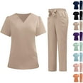thumbnail image 1 of THDHVS 2 Piece Sets for Women,Womens 2 Piece Outfits,Women's Short-sleeved Nurse Work Clothes with Pockets Black 2XL, 1 of 6