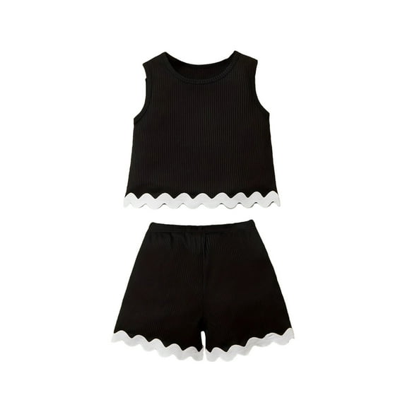 THDHVS Baby Girl Clothes Solid Colour Sleeveless Round Neck Pullover Girls' Outfits Summer Cute Infant Set Baby Girl Black 4-5 Years