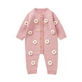 thumbnail image 1 of THDHVS Baby Girl Outfits,Newborn Girl Clothes,Girl Knitted Romper Sweater Long Sleeve Knit Embroidery Floral Bodysuits Warm Fall Winter Clothes Pink 1-3 Months, 1 of 5