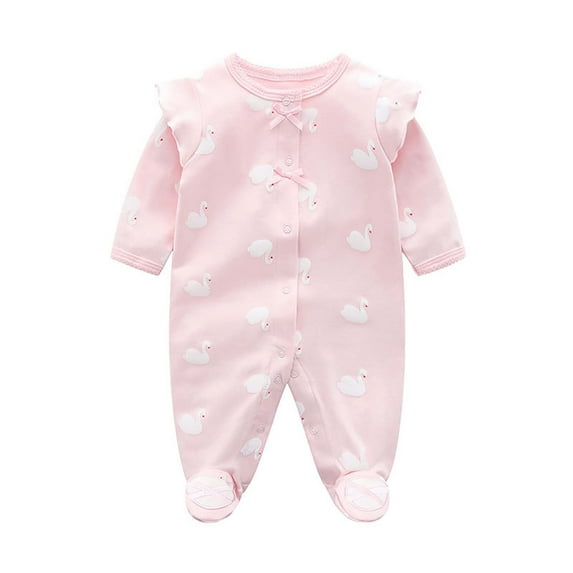 THDHVS Baby Girl Outfits,Newborn Girl Clothes,Girls Scratch-Free Tag Footie Strawberry Print Sleeper Newborn Clothes Jumpsuit Pink 9-12 Months