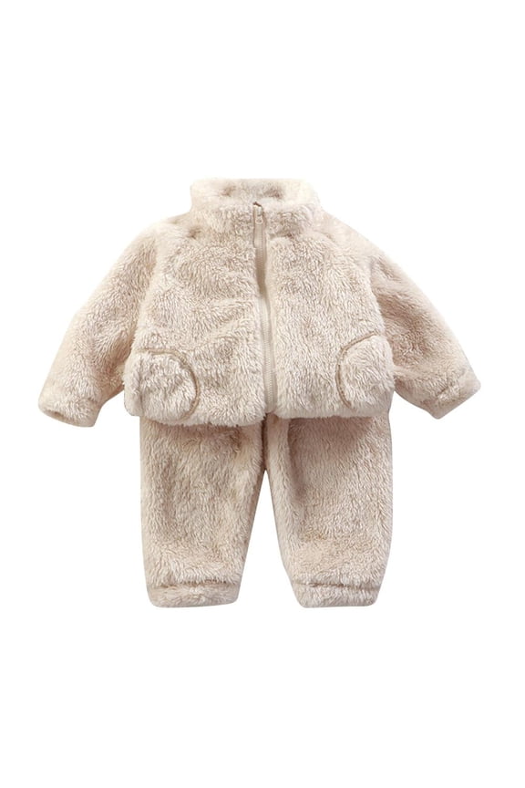 Baby Girl Outfits Toddler Children Fall Winter Flannel Solid Sleepwear Fleece Warm Loungewear Long Pants Set White 2 Years