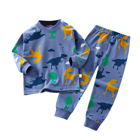 THDHVS Baby Girl Outfits Toddler Fashion Boys Casual Long Sleeve Tops Round Neck Collar Botton Printed Long Pants Sets Navy 6 Months