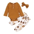 thumbnail image 1 of THDHVS Baby Girl Outfits Toddler Fashion Girls' Casual Short Sleeve Tops Round Neck Collar Botton Solid Long Pants Sets Brown 3 Months, 1 of 8