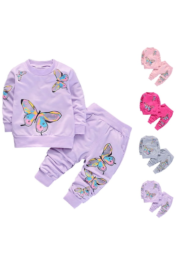 Baby Girl Outfits Toddler Long Sleeve Print Sweatshirt and Pants Two Piece Set Fall Winter Casual Clothing Hot Pink 2 Years