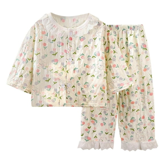 THDHVS Baby Girl Outfits,Toddler Outfits for Girls,2Pcs Baby Girl Clothes Infant Toddler Girl Outfits Print Ruffled Collar Top Pants Set Multicolor 1-2 Years