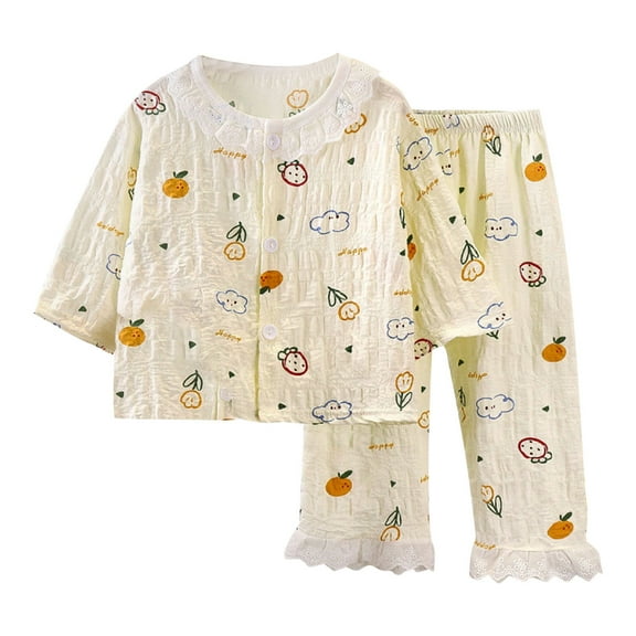 THDHVS Baby Girl Outfits,Toddler Outfits for Girls,2Pcs Baby Girl Clothes Infant Toddler Girl Outfits Print Ruffled Collar Top Pants Set Multicolor 1-2 Years