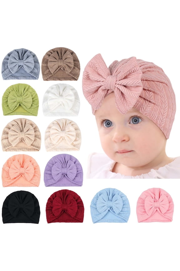 Baby Hat,Newborn HatsSolid Color Wheat Texture Baby Beanie with Bow Decor Soft Cotton Hair Accessory Hat for Infant Girls Watermelon Red Free Size