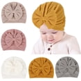 thumbnail image 1 of THDHVS Baby Hat,Newborn HatsSolid Color Wheat Texture Baby Beanie with Bow Decor Soft Cotton Hair Accessory Hat for Infant Girls White Free Size, 1 of 3