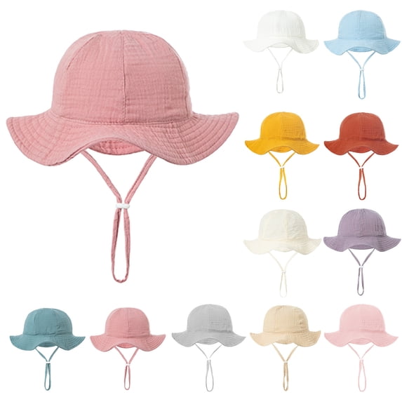 THDHVS Kids Hats,Solid Color Cotton Bucket Hat Soft Breathable UPF Sun Protection Lightweight Summer Hat for Infants,Toddler Hat Gray 3-12 Months