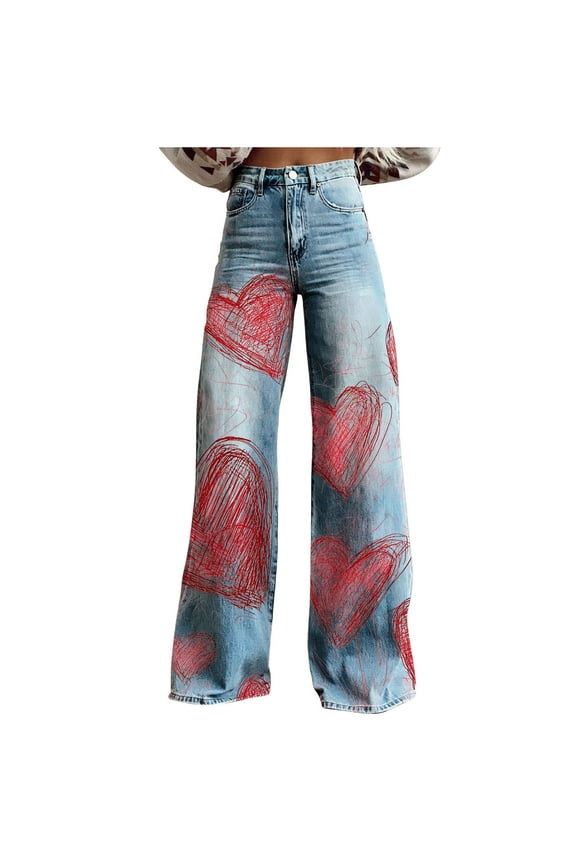 Baggy Jeans for Woman,Womens Jeans,Wide Leg Jeans for Women Stretch High Wasite Elastic Waist Bottom Baggy Pants Red 5XL