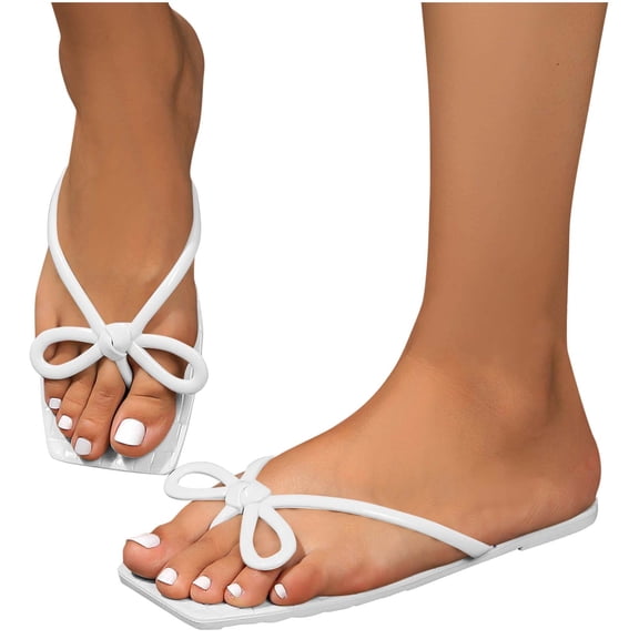 THDHVS Flat Sandals for Women,Women's Sandals,Flat Sandals Flip Flop Sandals Dressy Thong Sandals White 7
