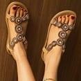 thumbnail image 1 of THDHVS Beach Sandals for Woman,Women Sandals,Womens Sandals Shoes Comfortable Walking with Non Slip Casual Summer Beach Shoes Dress Ankle Elastic Jeweled Bohemian Flats Khaki 9, 1 of 6