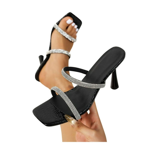 THDHVS Womens Dress Shoes,Sandals Women,Women's Fashion Casual Spring New Square Toe One-Strap High Heels Black 5.5