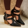 thumbnail image 1 of THDHVS Women's Sandals,Dress Shoes for Women,Women's Fashion Casual Summer New High Heel Thick Heel Pointed Belt Buckle Hollow Sandals Black 7.5, 1 of 6