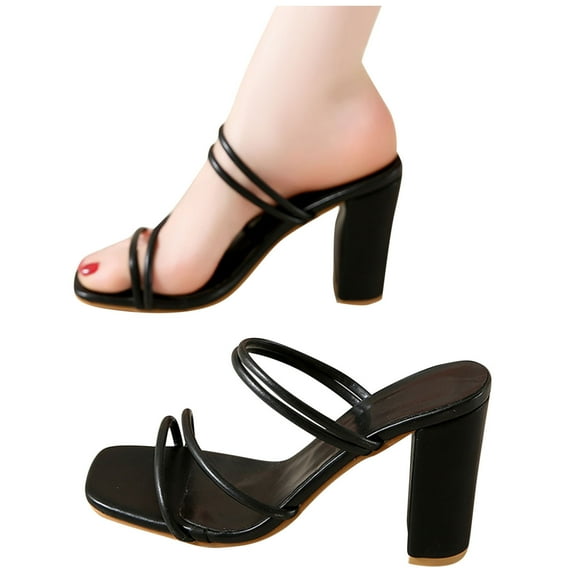 THDHVS Womens Dress Shoes,Sandals Women,Women's Fashion Casual Summer New Large Size Solid Color Square Head Thick Heel High Heels Black 5.5