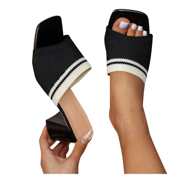 THDHVS Womens Dress Shoes,Sandals Women,Women's Fashion Casual Summer Large Size Square Head Thick Heel High Heels Black 5
