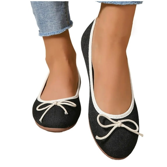 THDHVS Black Dress Shoes for Women,Womens Dress Shoes,Women Round Toe Flats Comfortable Fashion Flat Shoes for Women Dressy Slip-ons Loafers Black 7
