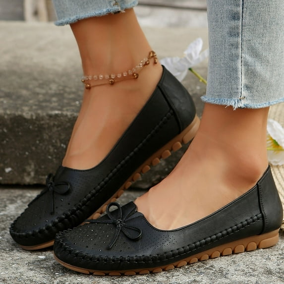 THDHVS Black Dress Shoes for Women,Womens Dress Shoes,Women’s Casual Flat Round Toe Dress ShoesSlip Rope Loafer Black 4.5