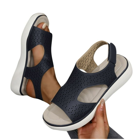 THDHVS Wedge Sandals for Women,Women's Sandals,Womens Open Toes One Ankle Strap Flat Sandals Black 5.5