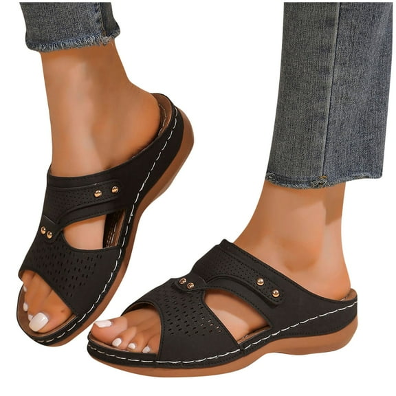 THDHVS Wedges Heels for Women,Womens Sandals,Women's Fashion Casual Summer Color Matching Thick Bottom Heightening Beach Wedge Slippers Black 7.5