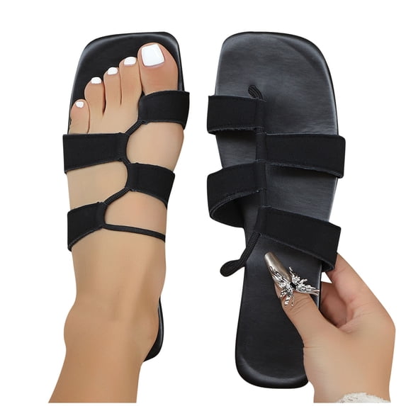 THDHVS Black Sandals Women,Women's Fashion Casual Summer Style Solid Color Outer Wear Design Woven Temperament Flat Sandals Black
