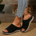thumbnail image 1 of THDHVS Black Sandals Women,Sandals for Women 2025,Women's Fashion Casual Summer Style Solid Color Wide Stripe Fish Mouth Thick Bottom Slippers Black 7, 1 of 6