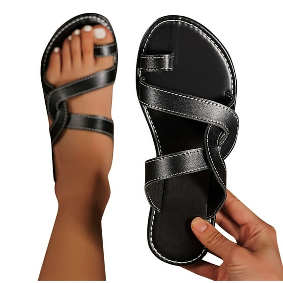 THDHVS Black Sandals Women,Sandals for Women 2025,Platform Sandals with Arch Support Comfortable Foam Slides Summer Beach Sandals Black 7