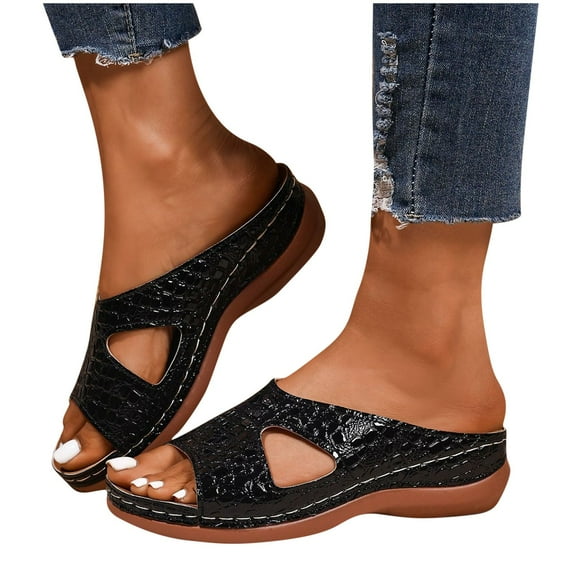 THDHVS Black Sandals Women,Sandals for Women 2025,Summer Slip On Dressy Comfortable Slides Sandals Lightweight Foam Platform Shoes Black 6.5