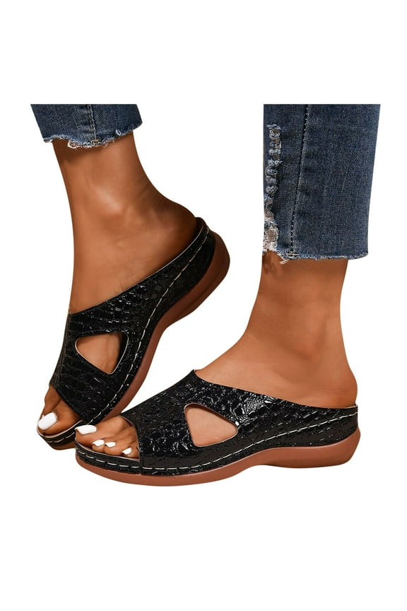 Black Sandals Women,Sandals for Women 2025,Summer Slip On Dressy Comfortable Slides Sandals Lightweight Foam Platform Shoes Black 7.5