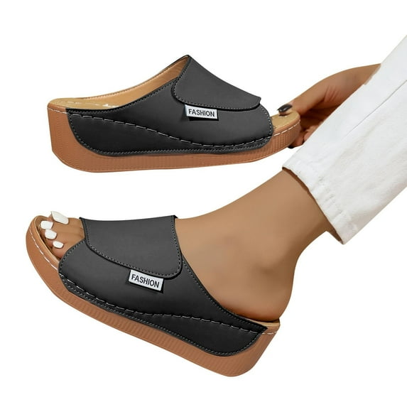 THDHVS Black Sandals Women,Sandals for Women 2025,Women's Fashion Casual Summer Style Outdoor Flat Flip Flops Toe Flip Flops Black 7.5