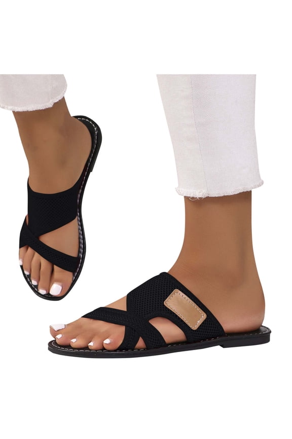 Women's Sandals,Sandals for Women,Women's Fashion Non-Slip Spring and Summer Breathable Mesh Fish Mouth Slippers Black 7.5