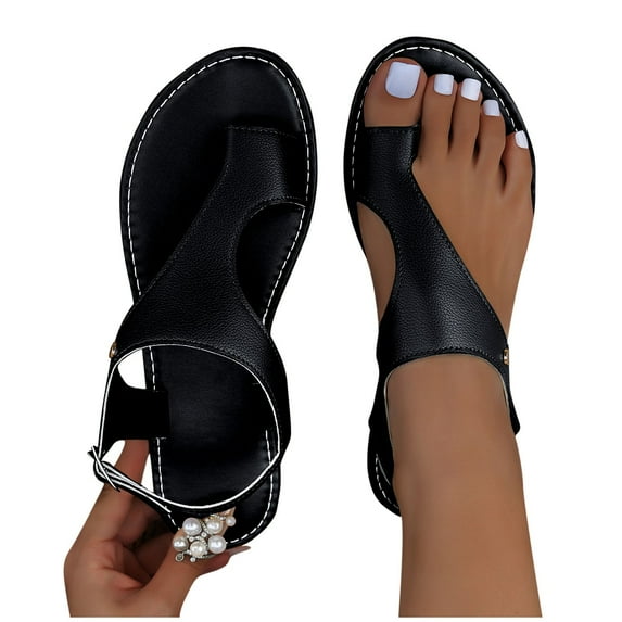 THDHVS Beach Sandals for Women,Summer Casual Style Outer Wear Toe Solid Color Flat Bottom Soft Bottom Beach Sandals Black