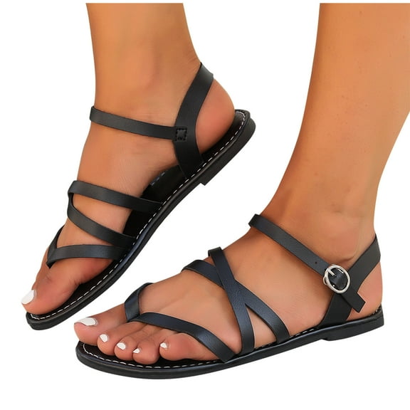 THDHVS Beach Sandals for Woman,Womens Sandals,Flat Elastic Sandals for Women Black 6.5