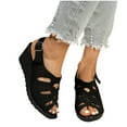 thumbnail image 1 of THDHVS Wedge Sandals for Women,Women's Sandals,Summer Casual Style Solid Color Mouth Buckle Hollow Wedge Sandals Black 5.5, 1 of 5