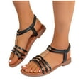 thumbnail image 1 of THDHVS Flat Sandals for Women,Sandals Women,Women's Strappy Ankle Wrap Buckle Fashion Flat Sandals Black 9.5, 1 of 6