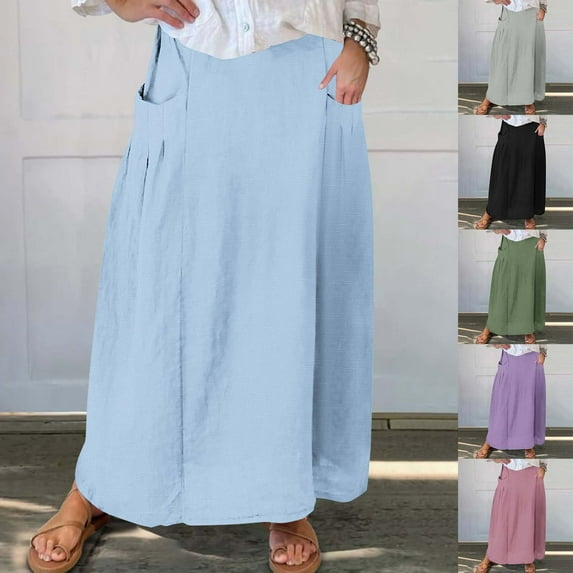 THDHVS Black Skirt,Skirts for Women,Women's Solid Color Pocket Button with Waistband Half Skirt Black 2XL