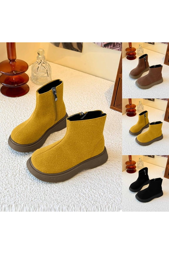 Boots for Girls,Girls Classic Martin Boots Solid Color with Contrast Panel and Mid Calf Height for School and Outdoor Activities Black