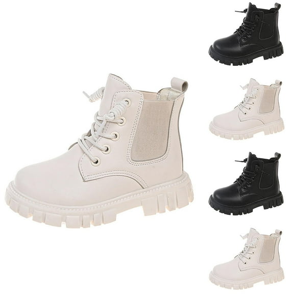 THDHVS Boots for Girls,Unisex Classic Ankle Boots White Color with Genuine Leather Upper and British Style for School and Casual Wear White