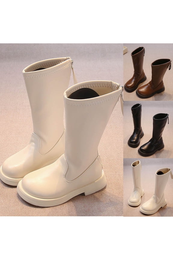 Boots for Girls,Kids Riding Boots with A Full Side Zipper and A Solid Color Leather Upper for Elegant Equestrian Style Tall Shaft Boots A Fashion Statement Beige