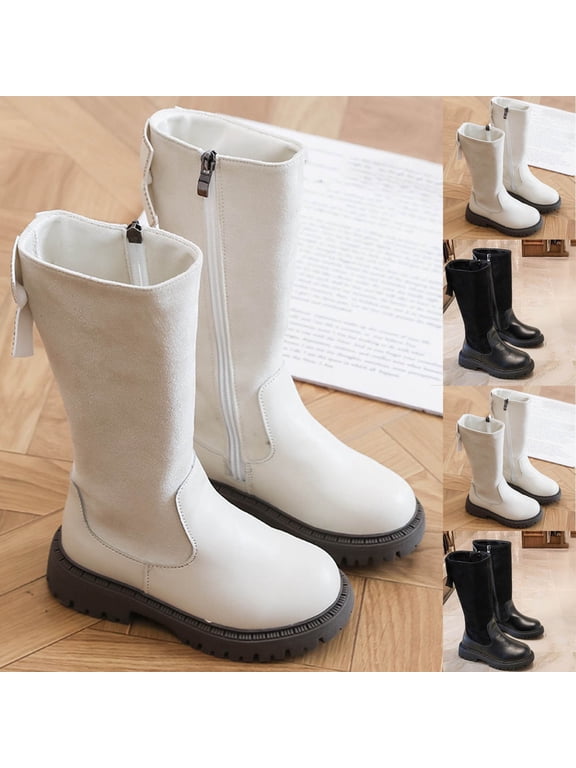Boots for Girls, Kids Tall Dress Boots with Full Length Zipper and Fashion Leather Material for Special Occasion and School Events Black