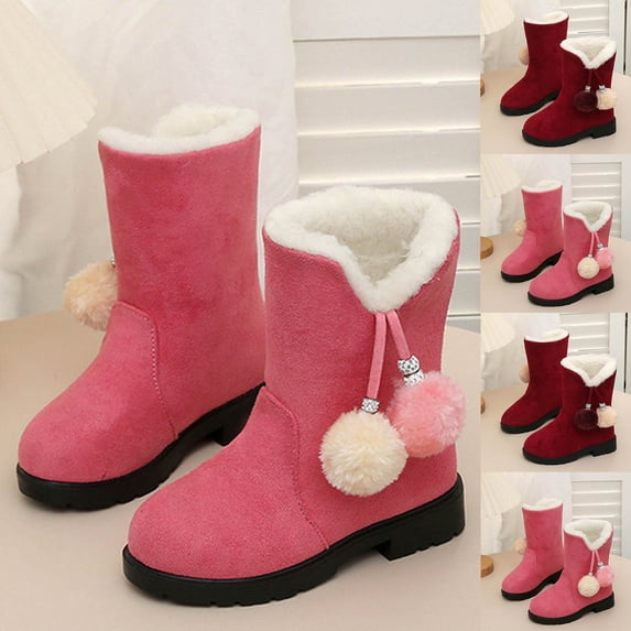 THDHVS Boots for Girls, Girls' Boots Princess Winter Boots Fall and Winter Item Solid Color with and Thick Snow Boots Kid's Women's Shoes Wine