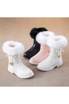 Boots for Girls, Girls' Winter Snow Boots with Plush Lining and Enhanced Insulation Princess Style Short Boots for Cold Weather Play and Outdoor Activities Black