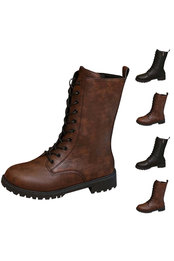 Boots for Women,Womens Shoes,Fashion and Casual Versatile Cool Side Zipper Round Toe Eye-Catching Fall and Fashion Style Comfortable High-End Low-Heeled Mid-Calf Boots Brown