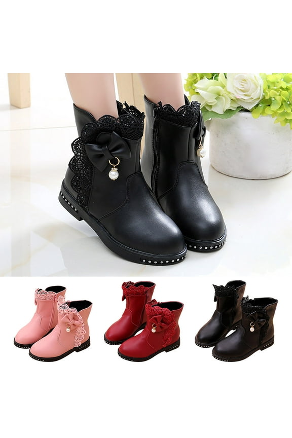 Boots for Girls,Fall Princess Soft Sole Middle School Students' Black Performance Shoes Black