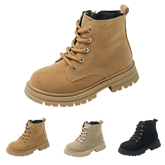 THDHVS Boots for Girls,Kid's Winter Solid color Leisure Sports British Style Strap Low Cut Boots Khaki