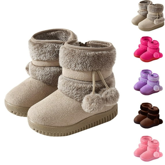 THDHVS Boots for Girls,Kid's Solid Color Thick Snow Boots Warm and Comfortable Short Boots Unisex Boots Beige