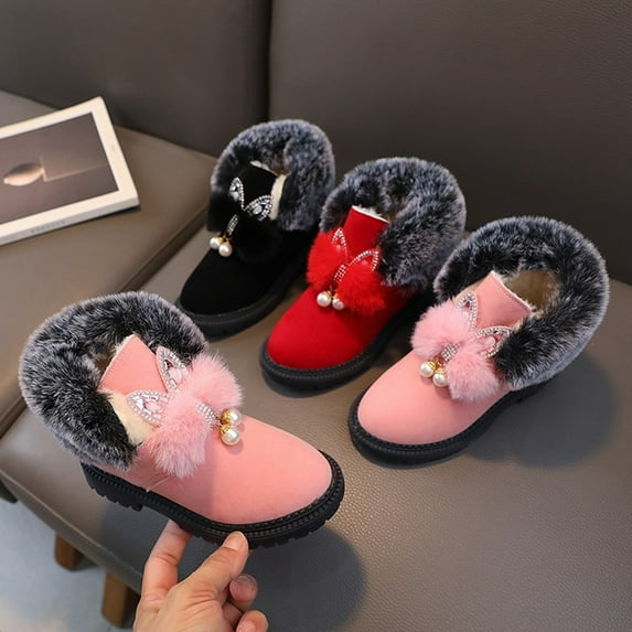 THDHVS Boots for Girls,Girls Snow Boots,Kid's Toddler Boots Cotton Shoes Keep Warm Avoid Slip Pink 5-6 Years