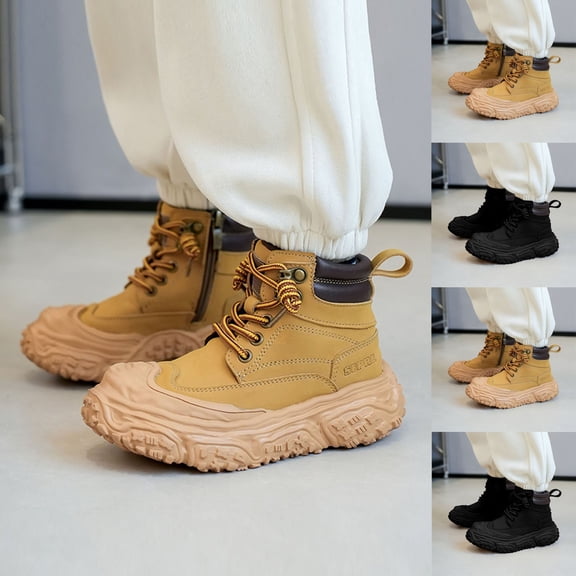 THDHVS Boys Boots,Kid's Boots Mid Top Boots Kid's Casual Kid's Fashion Girls' Versatile Boots Yellow